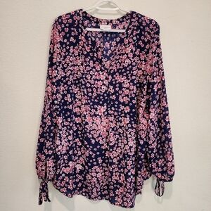 Liz Claiborn Woman Peasant Boho Lightweight Top Blue Pink Floral Size 1x